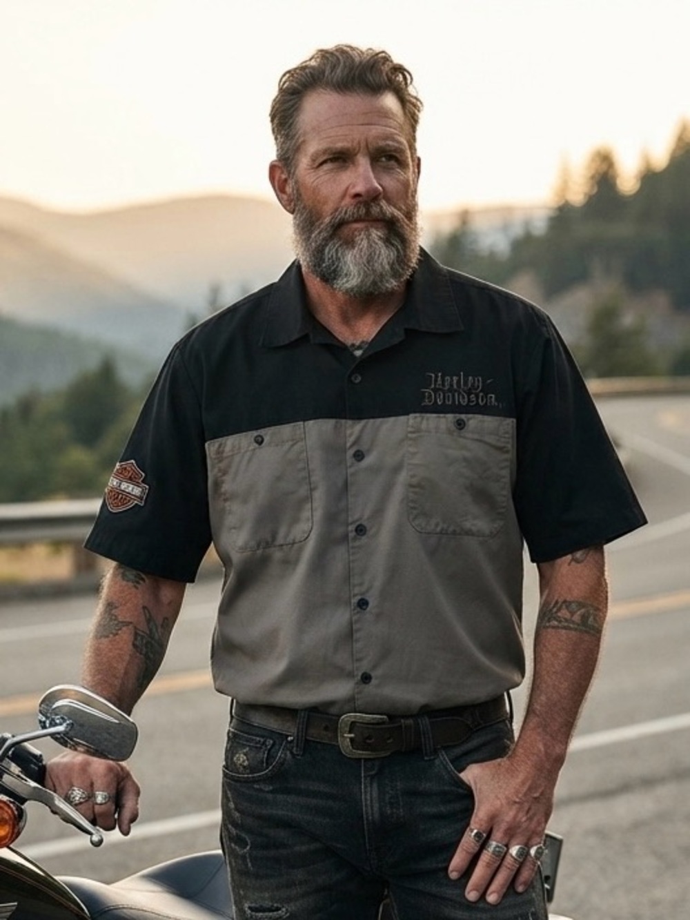 Harley-Davidson Two-Tone Short Sleeve Work Shirt — Black & Gray